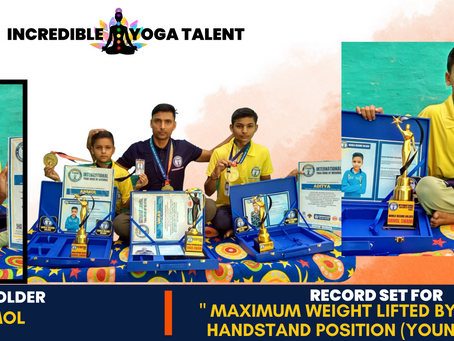 World Record Of Maximum Weight Lifted By Mouth In Handstand Position (Youngest Kid)- Anmol Swami