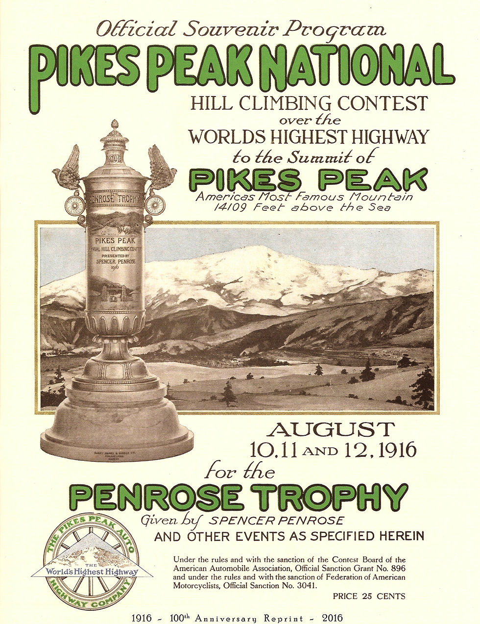 Program for the First Hill Climb Including Depiction of the Penrose Trophy - programcovers.com