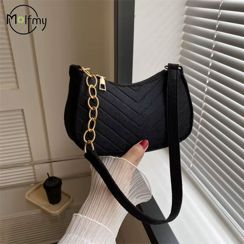 Women's Mini Felt Crescent Shoulder Bag - image 1