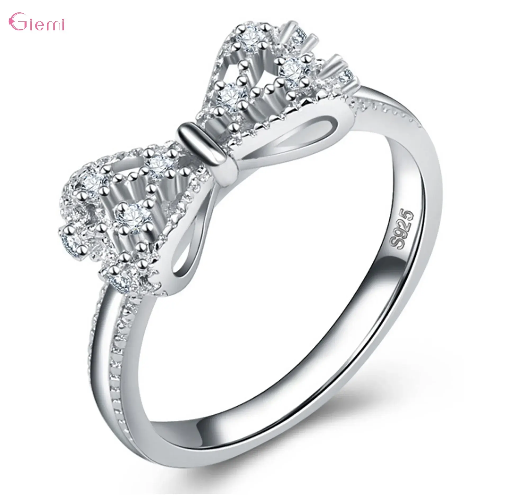 Giemi 925 Sterling Silver Bowknot CZ Ring – Dainty Sparkling Bow Jewellery