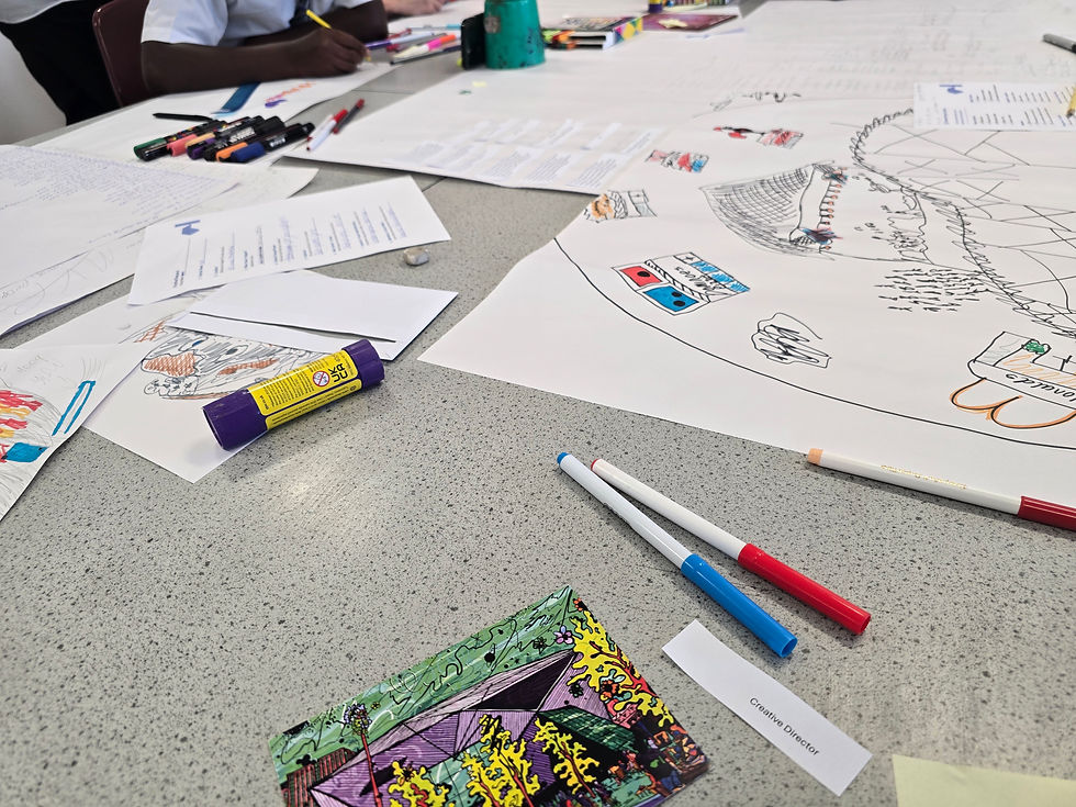 Students were illustrating, planning and collaboratively creating their own festival plans.