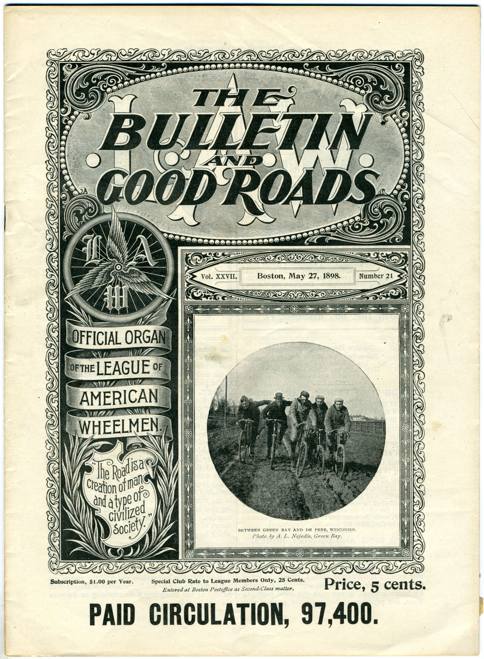 TRANSPORTATION – BICYLES -THE BULLETIN AND GOOD ROADS - APRIL 29 1898