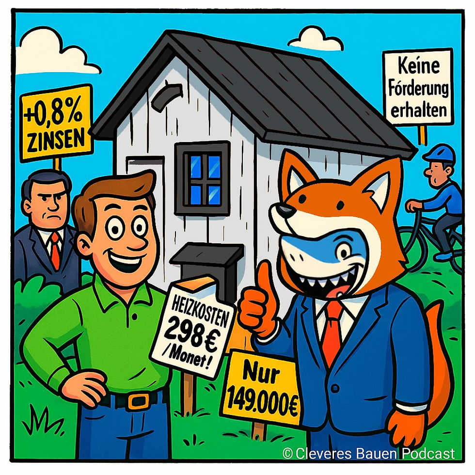 Blog Comic zur Folge Billig Bauen hohe Kosten - Haus Hai im Fuchspelz und nachteile auf schildern