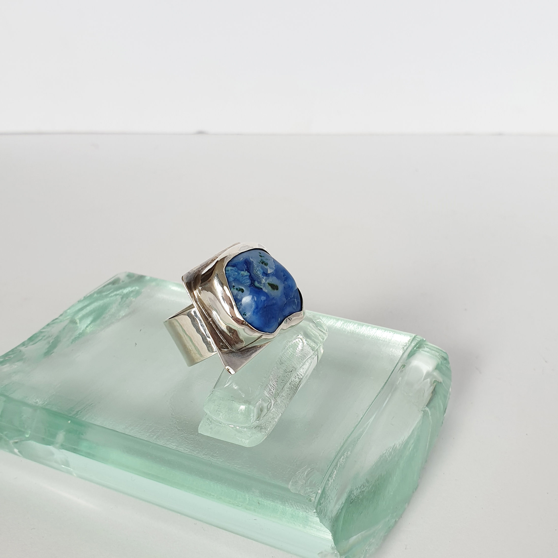 Blue opal silver ring