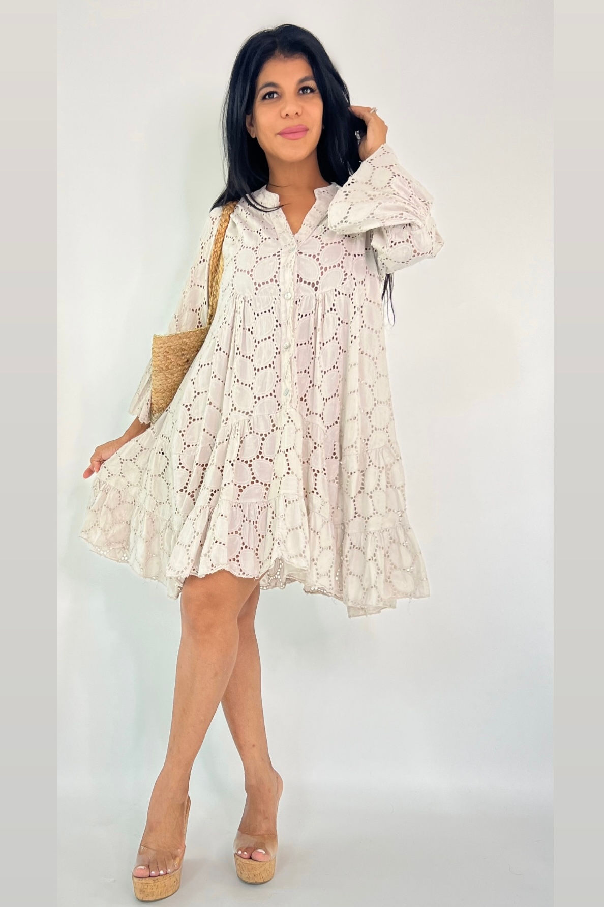 Franchesca Eyelet Embroidery Mini Dress