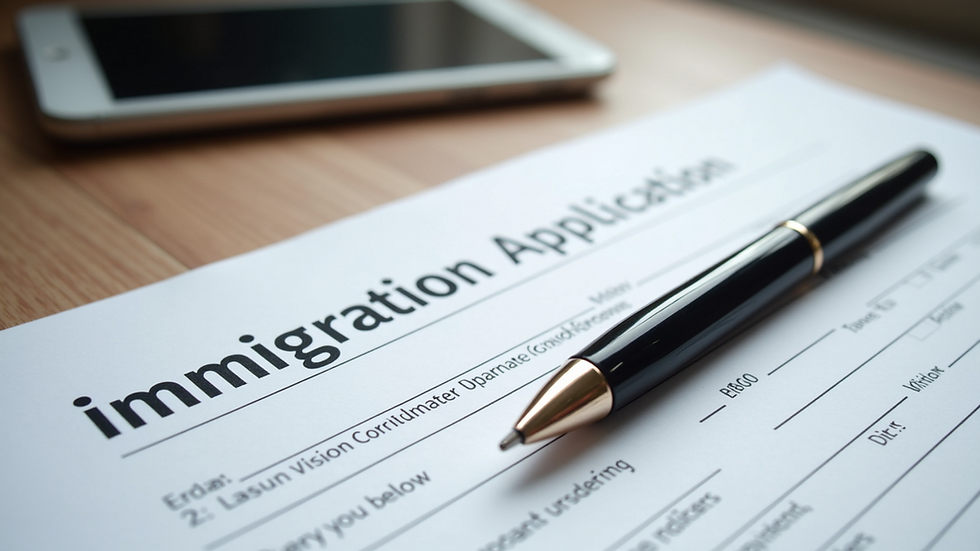 Close-up view of a Canadian immigration application form and pen