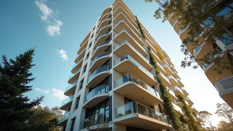 Eye-level view of a modern Gold Coast apartment building with balconies