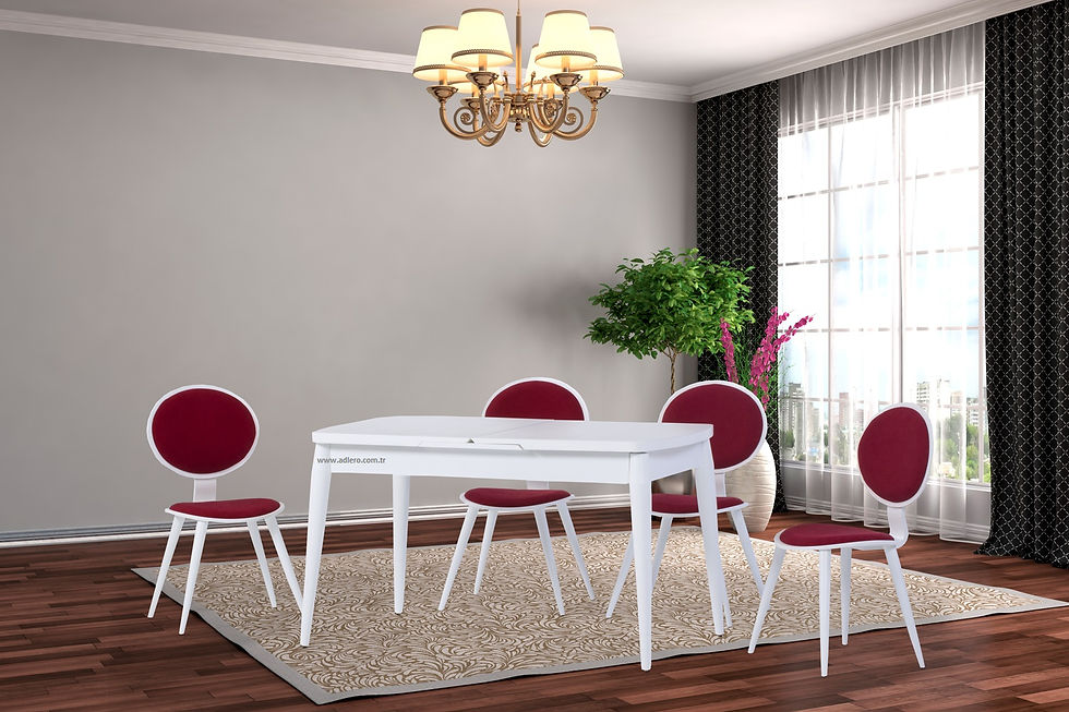 4116_Lara_Oval_Beyaz_Boyalı_Masa_Elips_Kırmızı_Sandalye