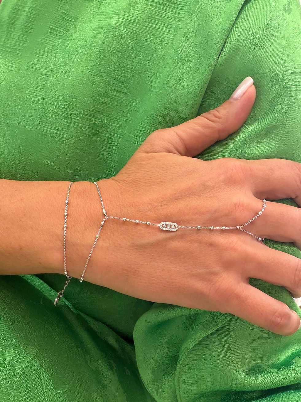 Thumbnail: Crystal Hand Chain Bracelet, Stainless Steel Wedding Jewelry, Everyday Accessory