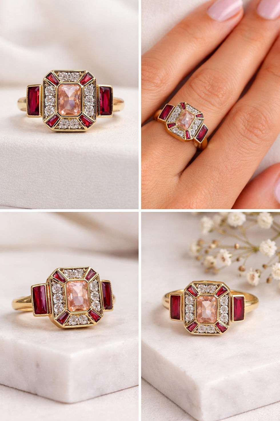 Thumbnail: Gold Plated Cubic Zirconia Statement Ring, Adjustable
