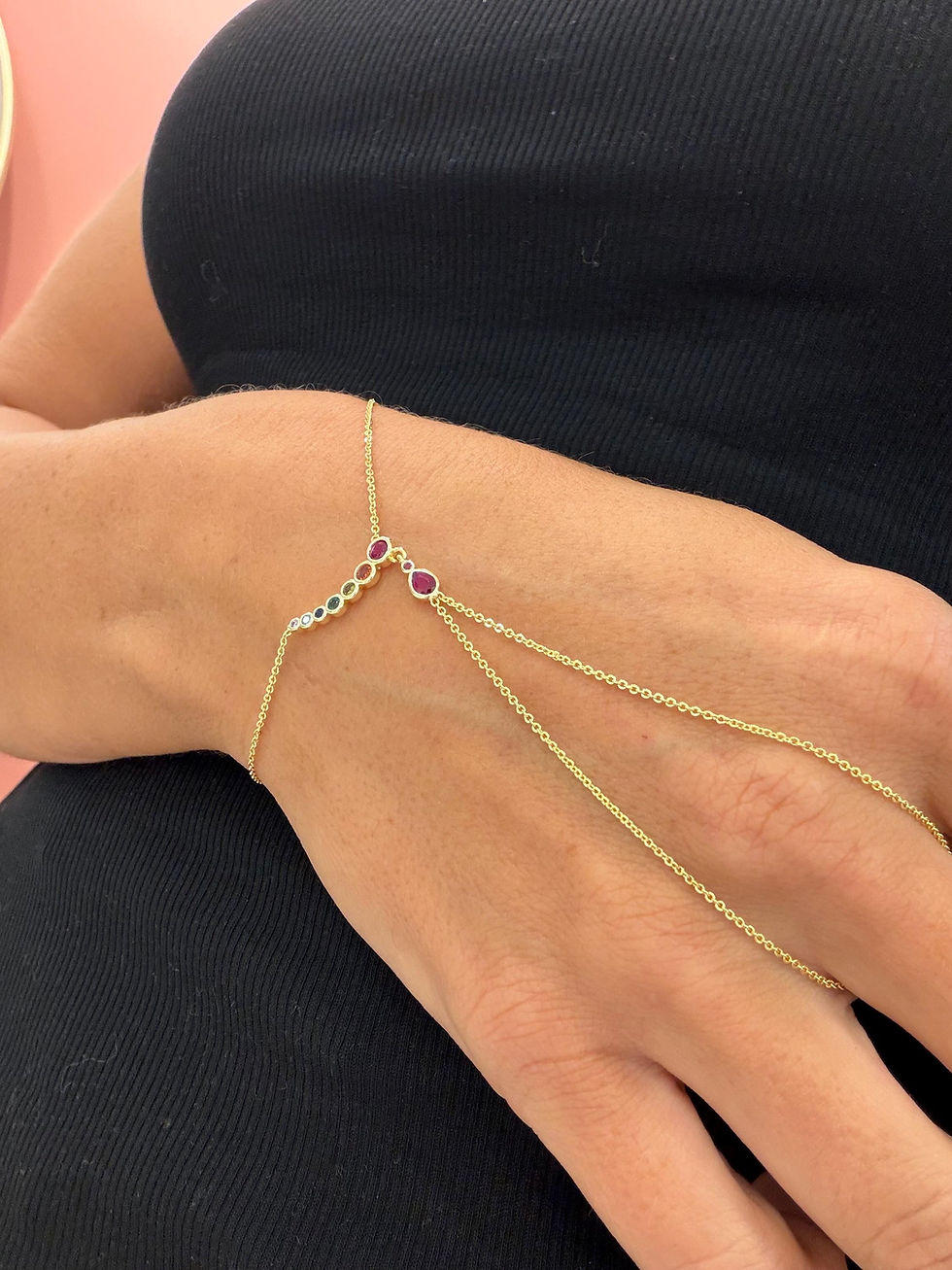 Thumbnail: Stainless Steel Hand Chain Bracelet – Crystal Beadwork Jewelry