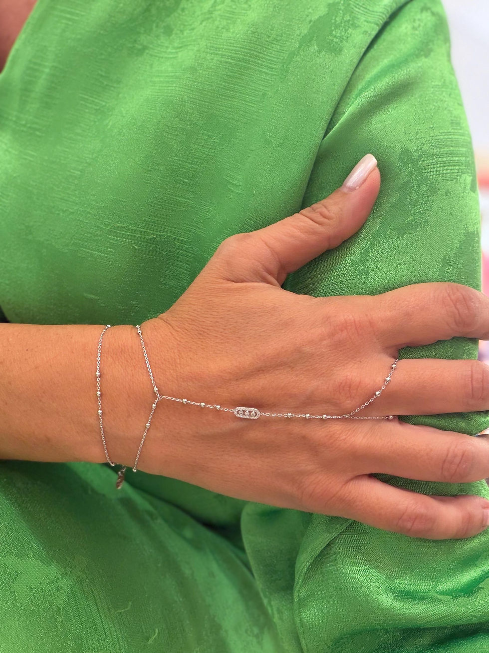 Thumbnail: Crystal Hand Chain Bracelet, Stainless Steel Wedding Jewelry, Everyday Accessory