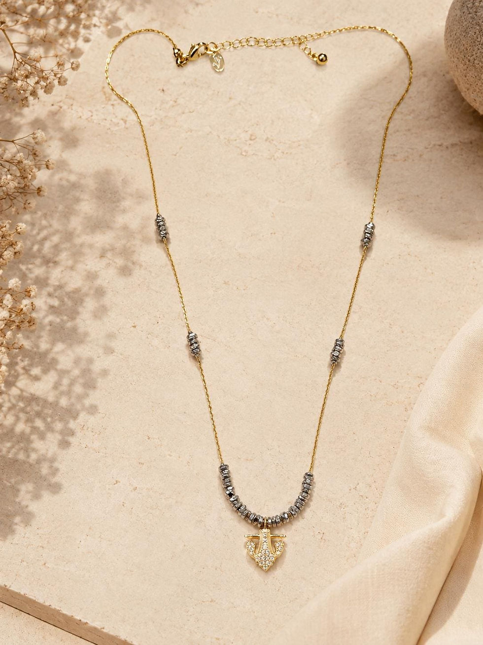 Thumbnail: Two Tone Stainless Steel Anchor Necklace, Gold & Silver Dainty Pendant Neckla...