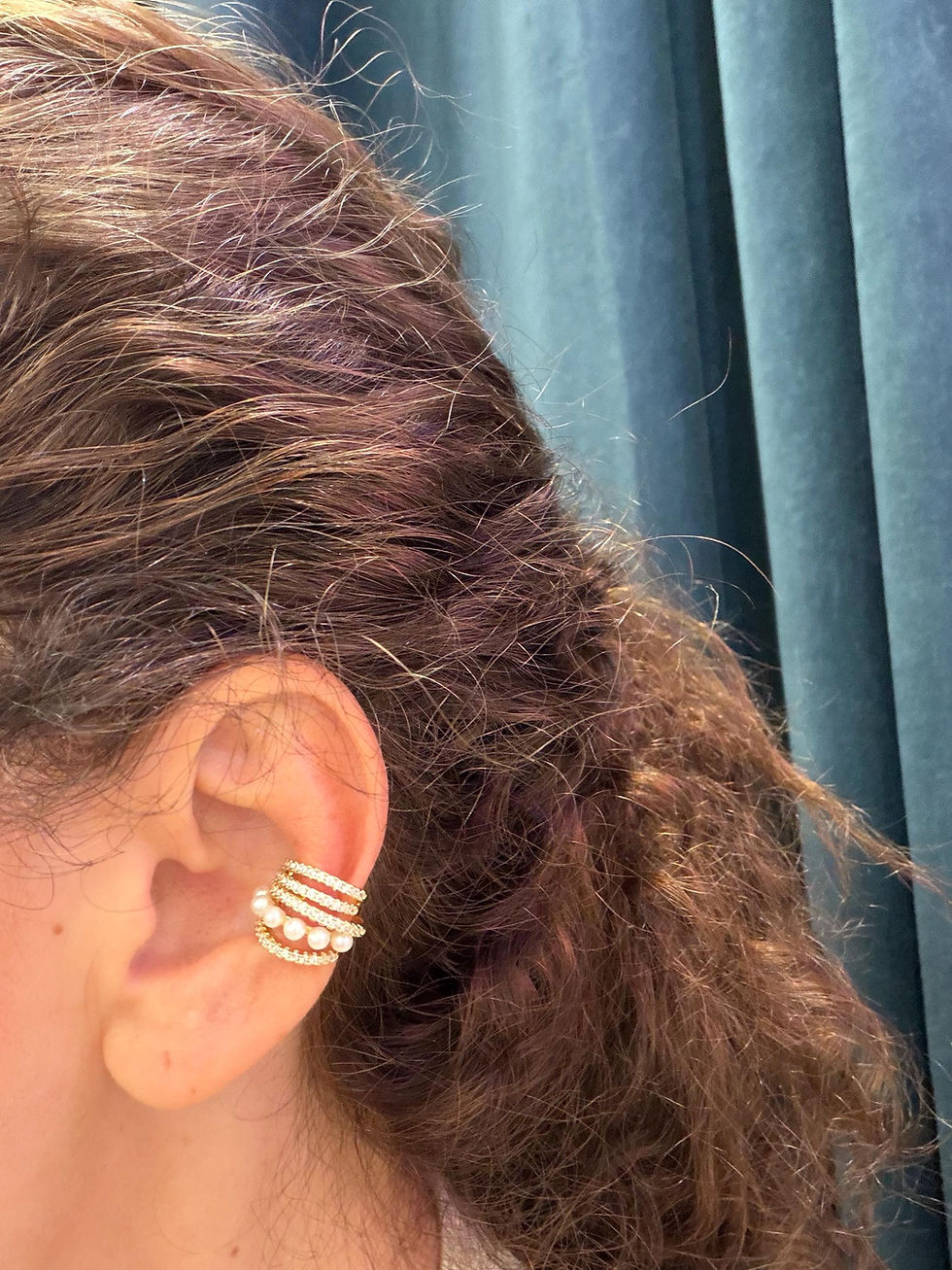 Thumbnail: Gold Pearl Ear Cuff, Crystal Pave, No Piercing, Dainty Minimalist Jewelry