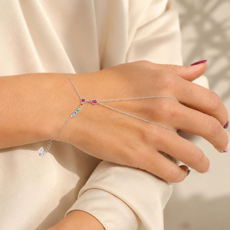 Thumbnail: Crystal Stainless Steel Hand Chain Bracelet - Dainty Bridal Jewelry