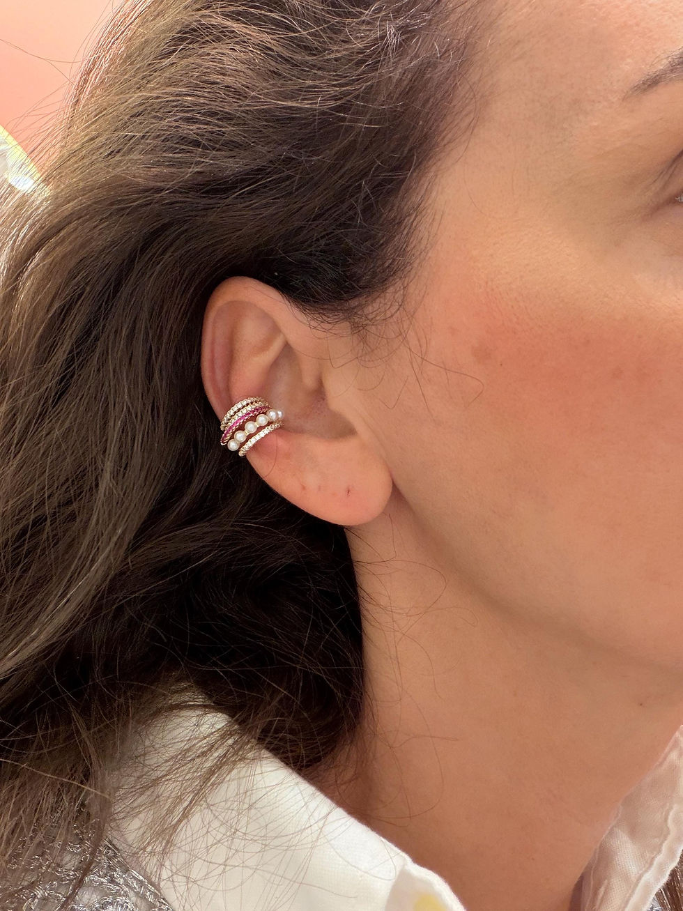 Thumbnail: Pave Waterproof Ear Cuff, Adjustable Heart Hoop, No Piercing