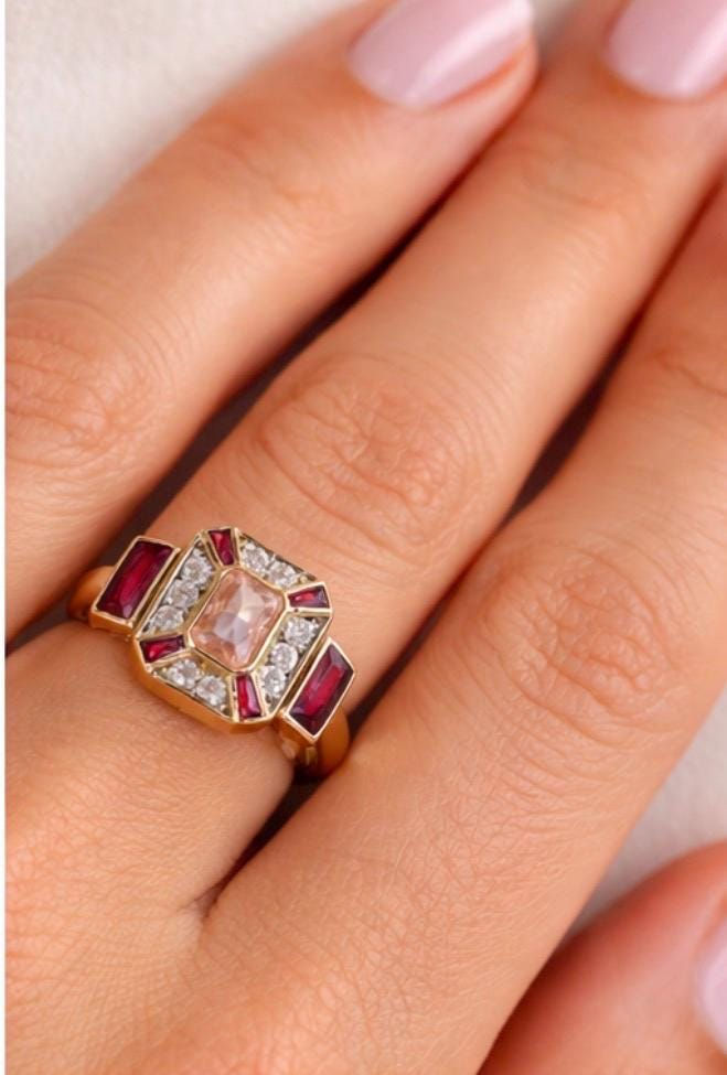 Thumbnail: Gold Plated Cubic Zirconia Statement Ring, Adjustable