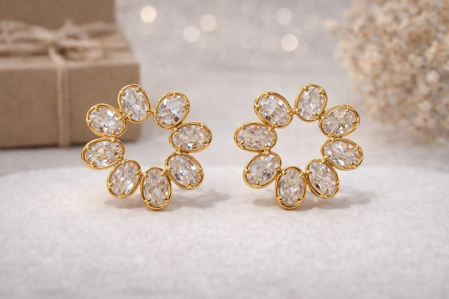 Gold Crystal Earrings, Christmas & Bridesmaid Gifts, Wedding Jewelry
