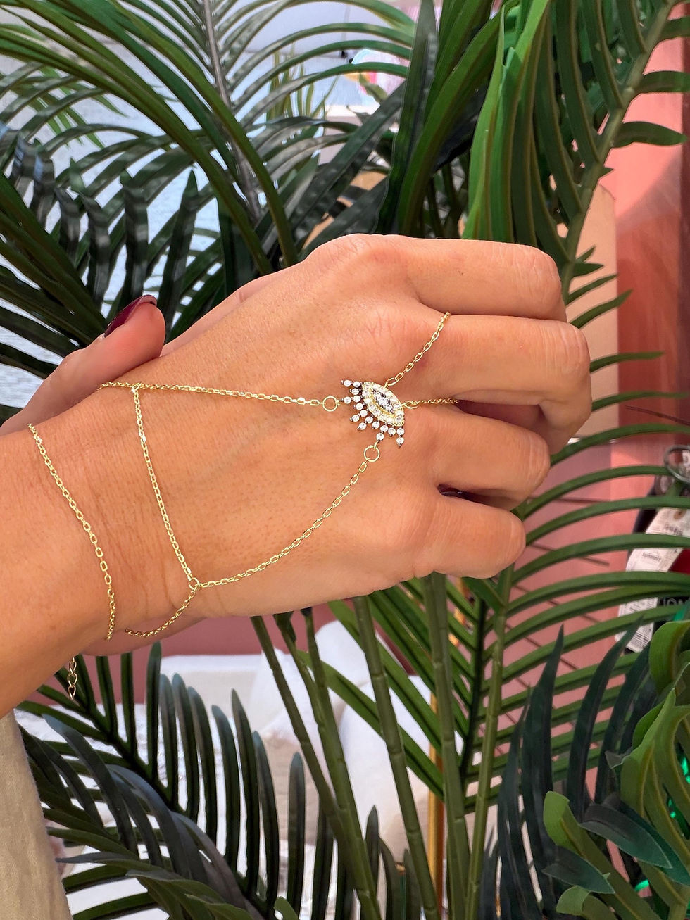 Thumbnail: Gold Evil Eye Hand Chain Bracelet – Zircon Slave Bracelet
