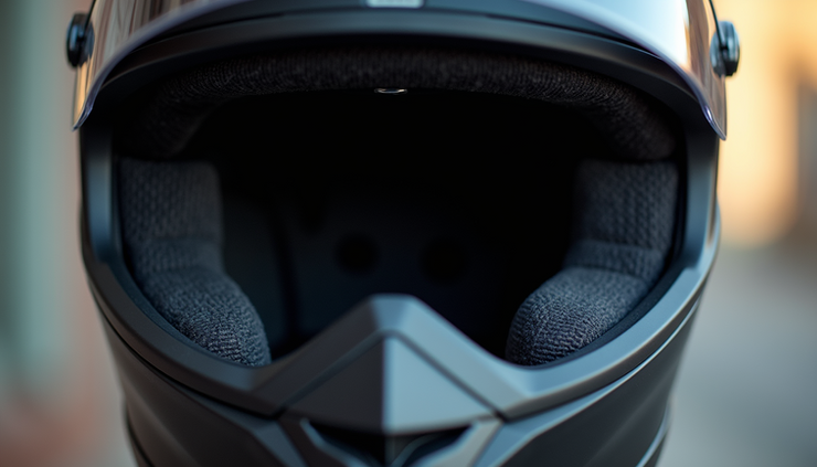 Close-up view of the inside padding of a motorcycle helmet showing clean foam lining
