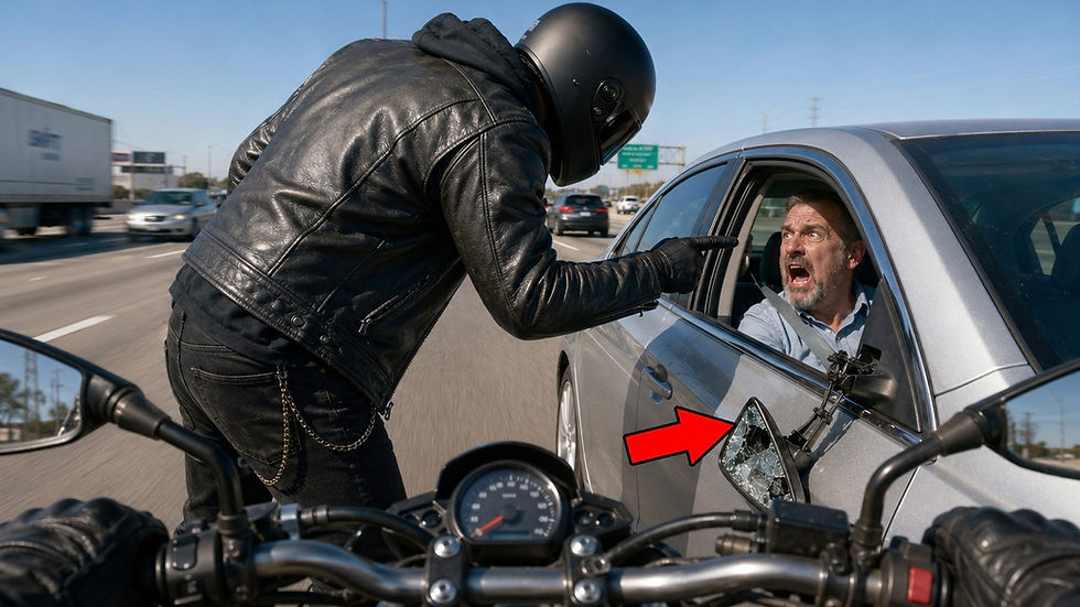 A motorcyclist arguing with a motorist