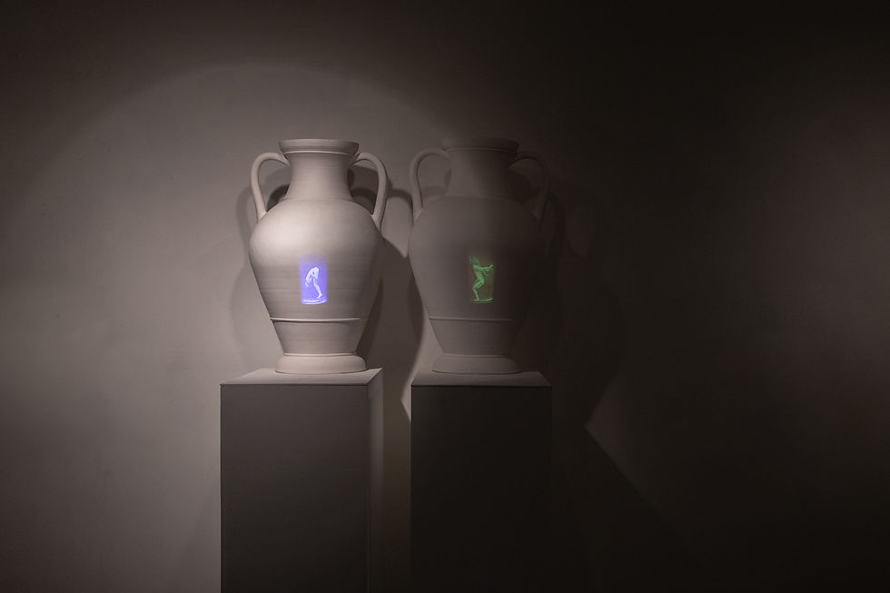 Anna Frants, Object №4, From the series “Made in Ancient Greece”, multimedia installation, 2019. CYFEST 12, Marina Gisich Gallery, St. Petersburg, Russia, 2019. Ph: Anton Khlabov