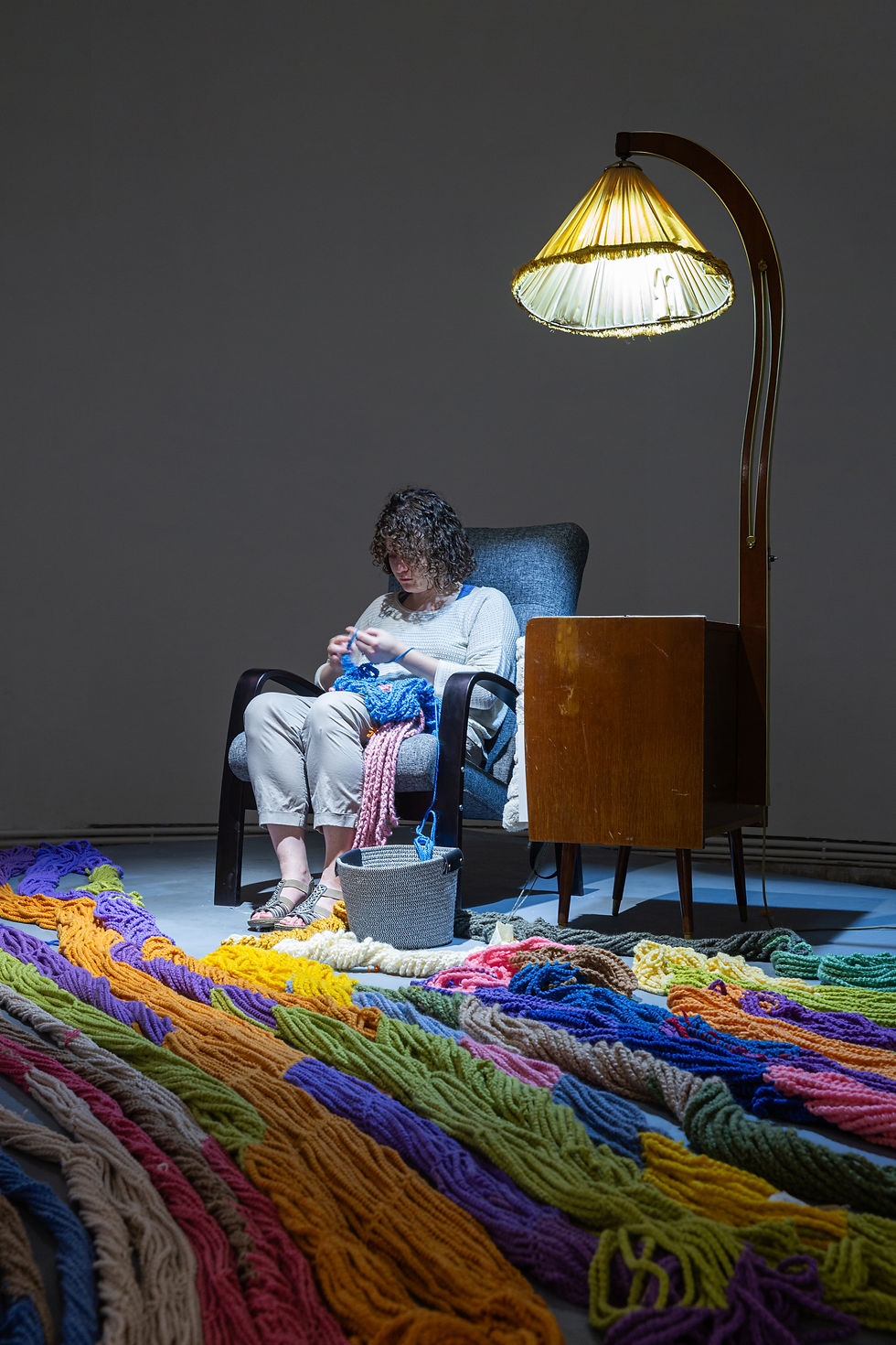 Where Dogs Run, Knitting and Crocheting the Mandelbrot Set, Performance, 2007–2024, work in progress, CYFEST 15, HayArt Cultural Center, Yerevan, Armenia, 2023. Photo by Ann Prilutckaia