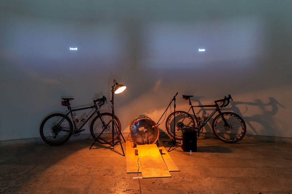 Alexey Grachev and Alexander Bochkov, Symphony for bicycles — barrel and bass, performance, 2021 (edition of 2022), Ph: Anton Khlabov