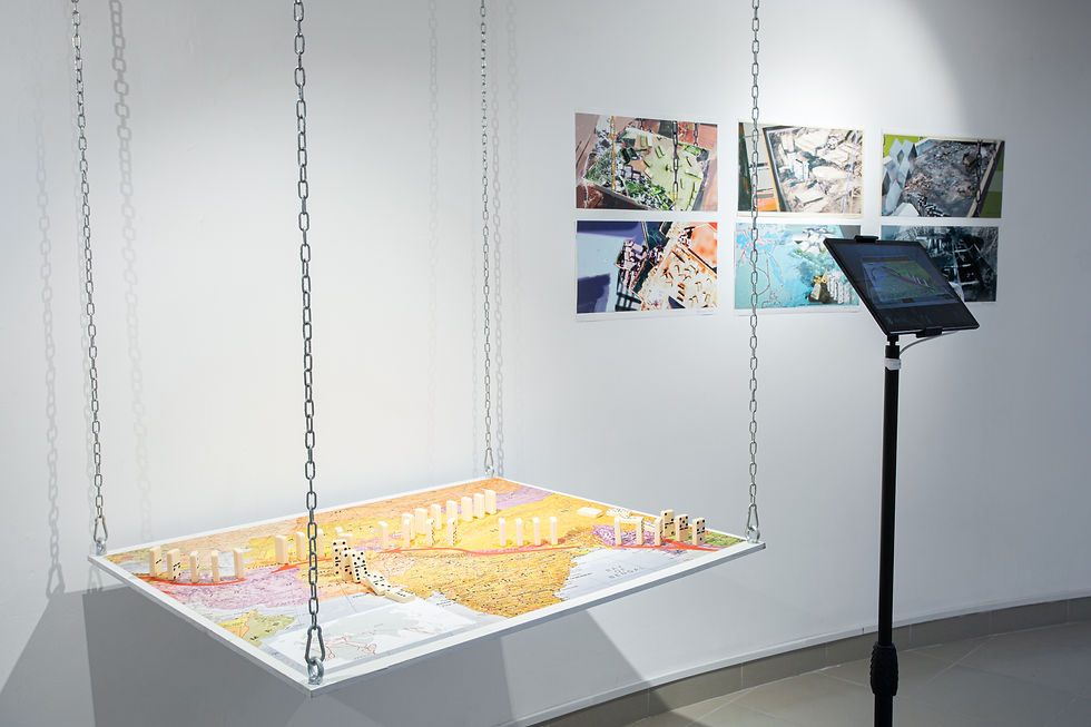 Ellen K. Levy, Untitled (Domino Theory), new media installation, 2023. CYFEST 15, HayArt Cultural Center, Yerevan, Armenia, 2023. Photo by Ann Prilutckaia