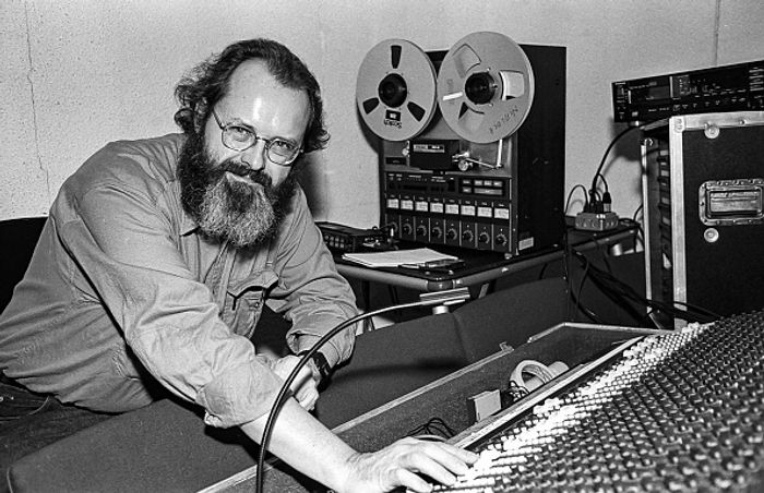 Phill Niblock poses for a photograph at the sound-check for a concert of his works in the World Music Institute