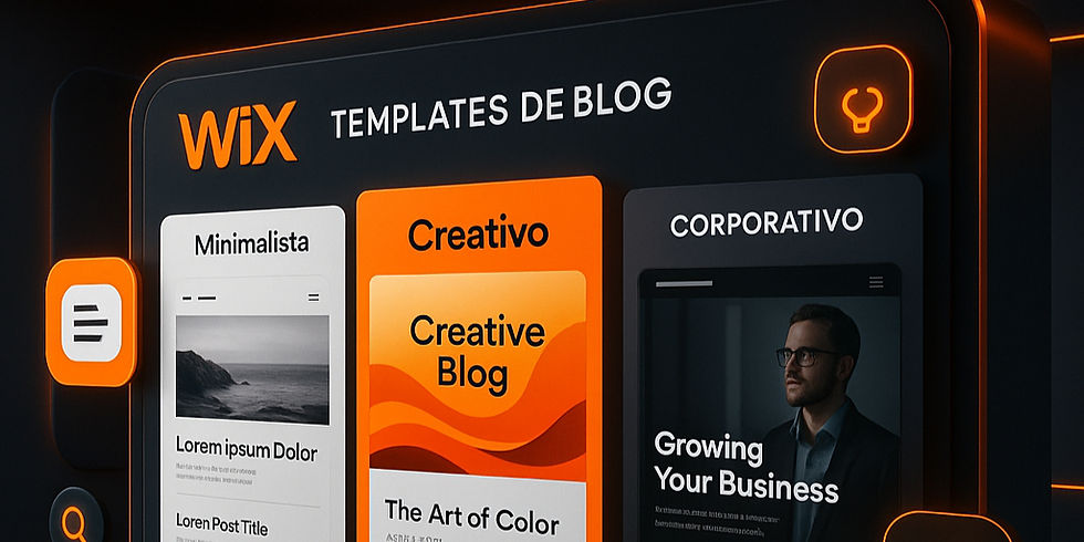 Templates de blog no Wix em estilos minimalista, criativo e corporativo.