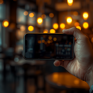 Fotos no Google Empresas: pessoa fotografando com o celular o interior de um negócio local