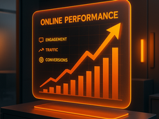 Gráfico de performance online simbolizando estratégias de marketing digital.