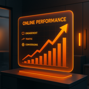 Gráfico de performance online simbolizando estratégias de marketing digital.