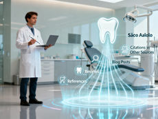 Empresário em São Paulo sendo elevado gradualmente por estrutura invisível de conteúdo e citações, simbolizando construção orgânica de autoridade digital pelo serviço