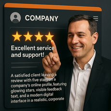 Cliente avaliando empresa com cinco estrelas no Google Meu Negócio.