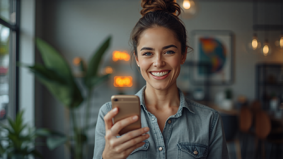 Empreendedor sorrindo enquanto atende clientes pelo celular em uma loja local