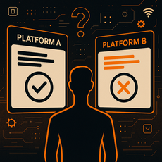 Comparação visual entre duas plataformas digitais, simbolizando WordPress e Wix.