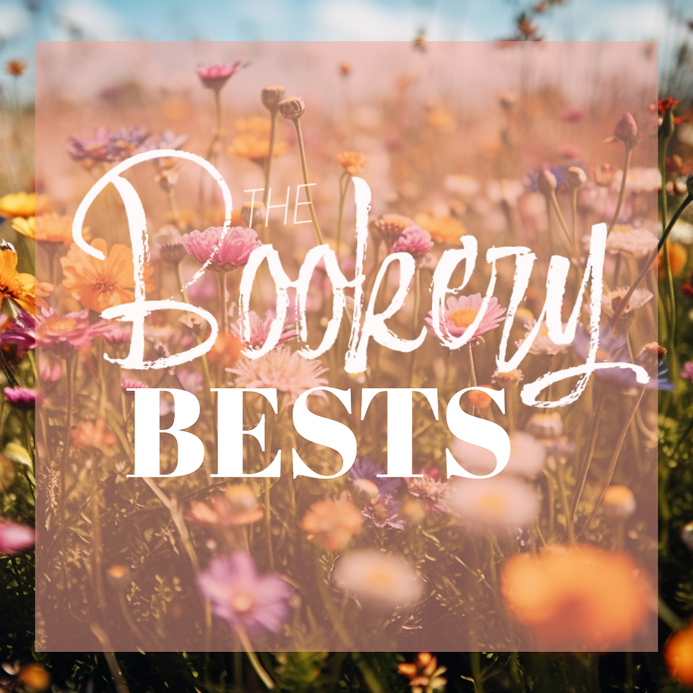 Colorful wildflowers with blurred background. "The Bookery Bests" text overlay in stylish font, conveying a cheerful, vibrant mood.