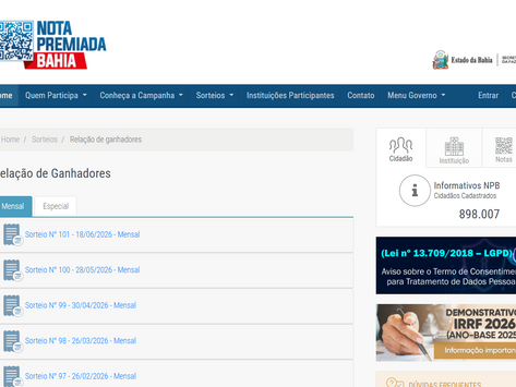 Resultados dos sorteios da Nota Premiada Bahia serão divulgados exclusivamente no site da campanha