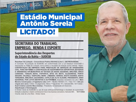 VALENÇA: Estádio Municipal Antônio Sereia foi licitado