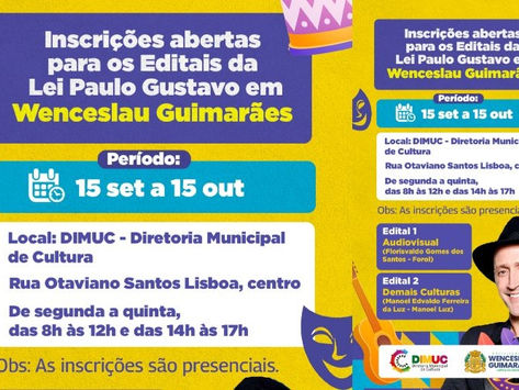 W.GUIMARÃES: Prefeitura publicou no Diário Oficial os editais da Lei Paulo Gustavo