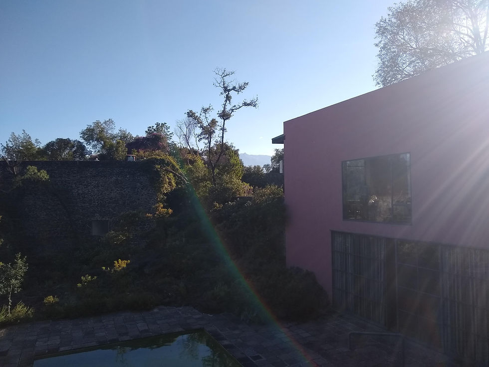 Vista hacia el patio de abajo. Se asoma una esquina de la alberca.