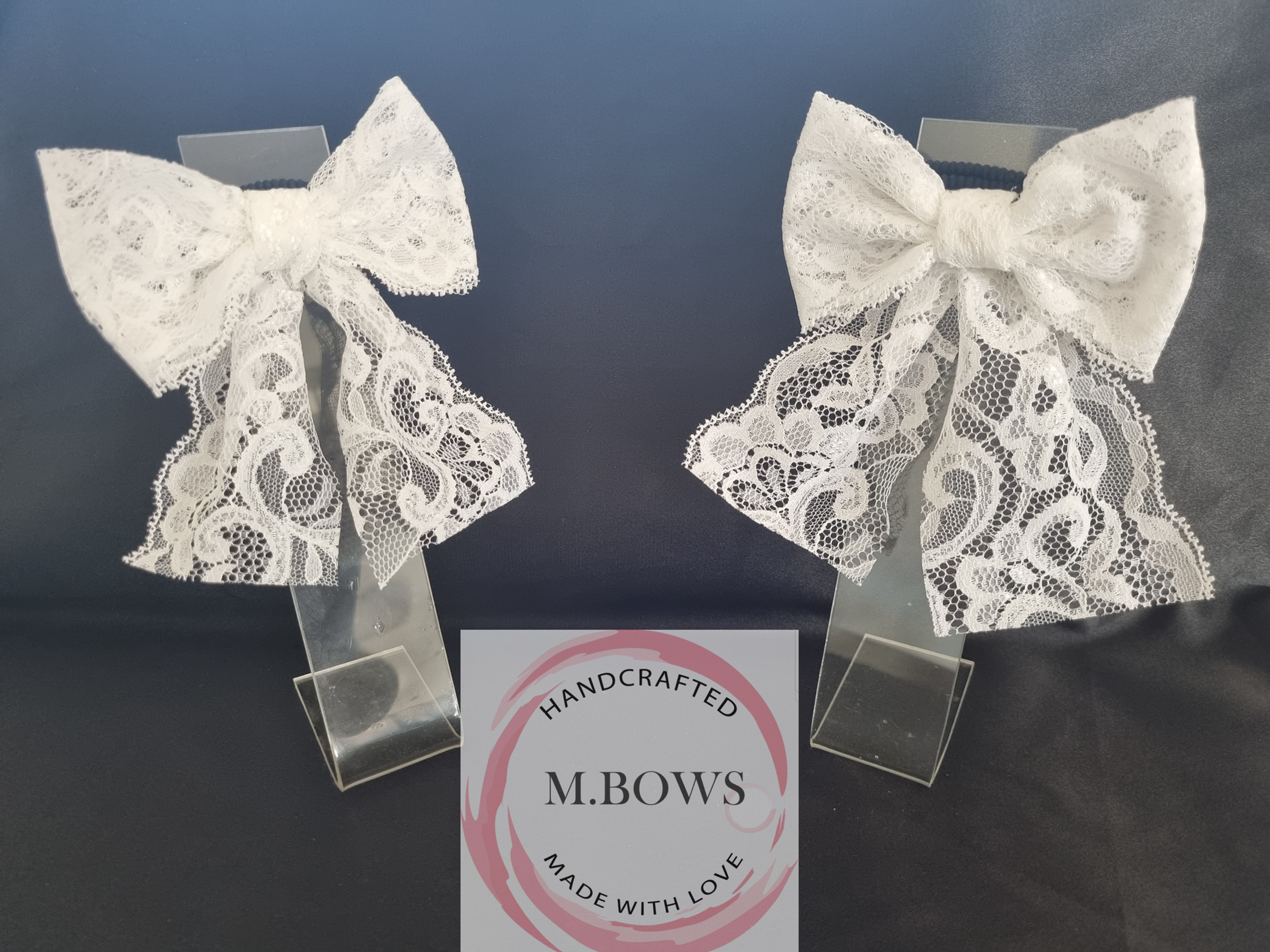 Lace twin bows Clip in or elastic tie