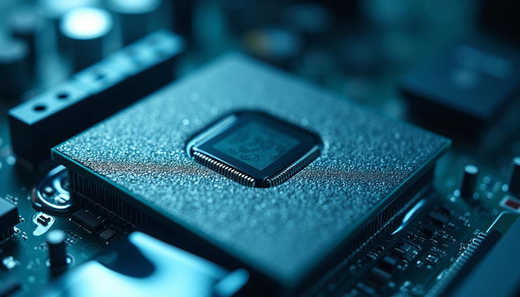 Nahaufnahme eines PC-Systems mit Immersionskühlung, bei der die Komponenten in einer klaren, nicht leitenden Flüssigkeit getaucht sind
