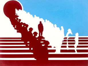 Red and blue Japanese American Internment Screen Print