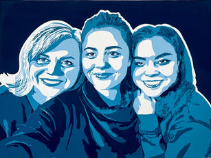 Blue screen print of family photo