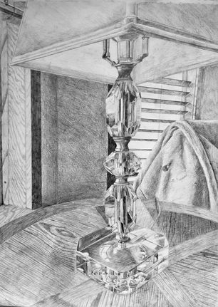 Pencil drawing of faceted glass lamp