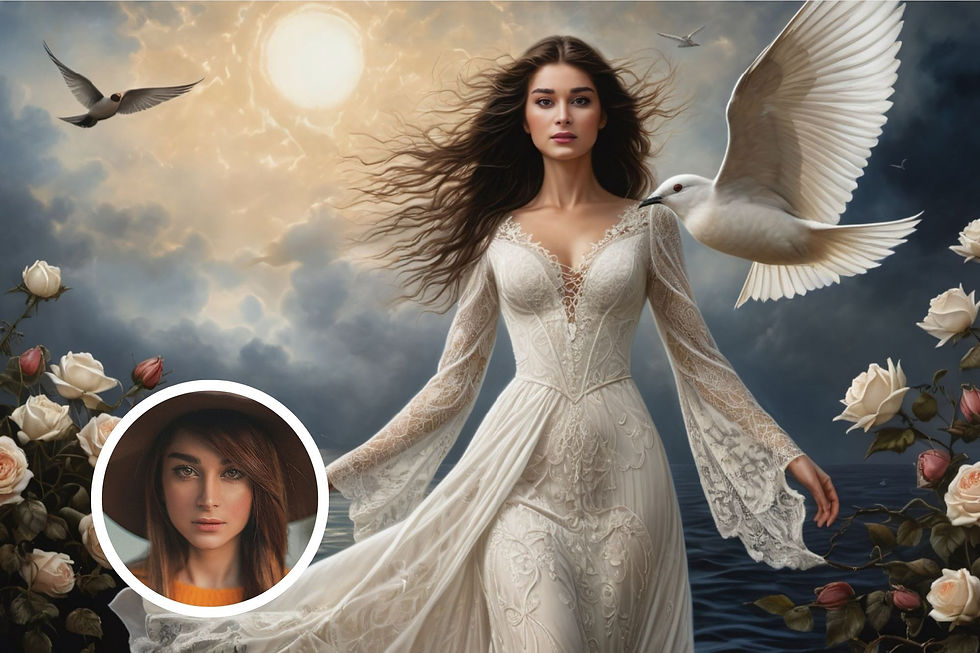 100925 White dress stands blooming roses