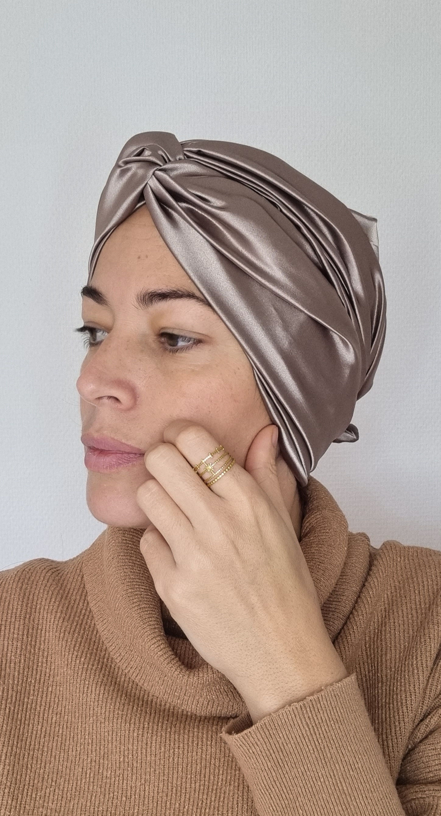 Turban Satin marron clair